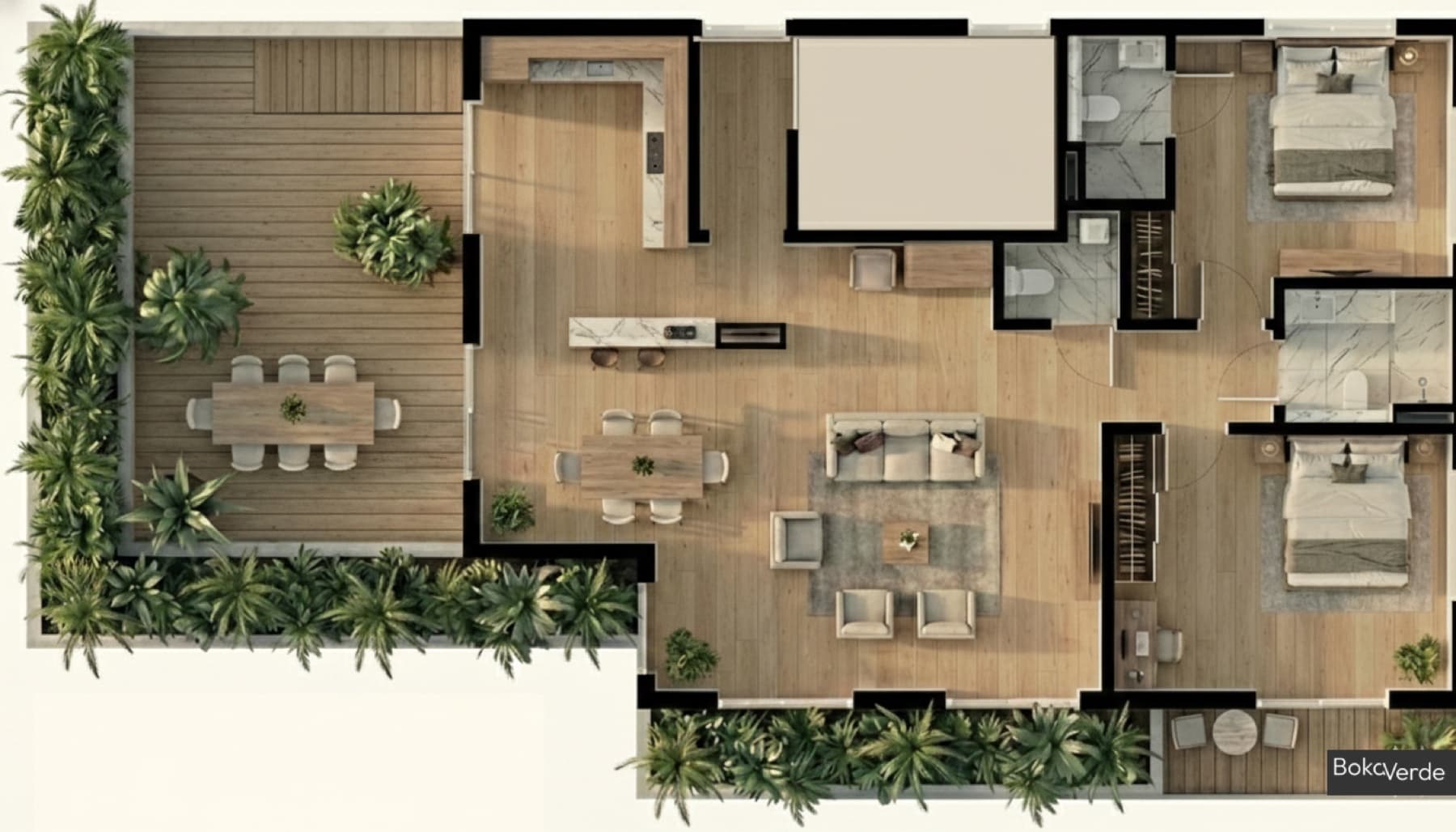 Terrace apartment floor plan at Boka Verde