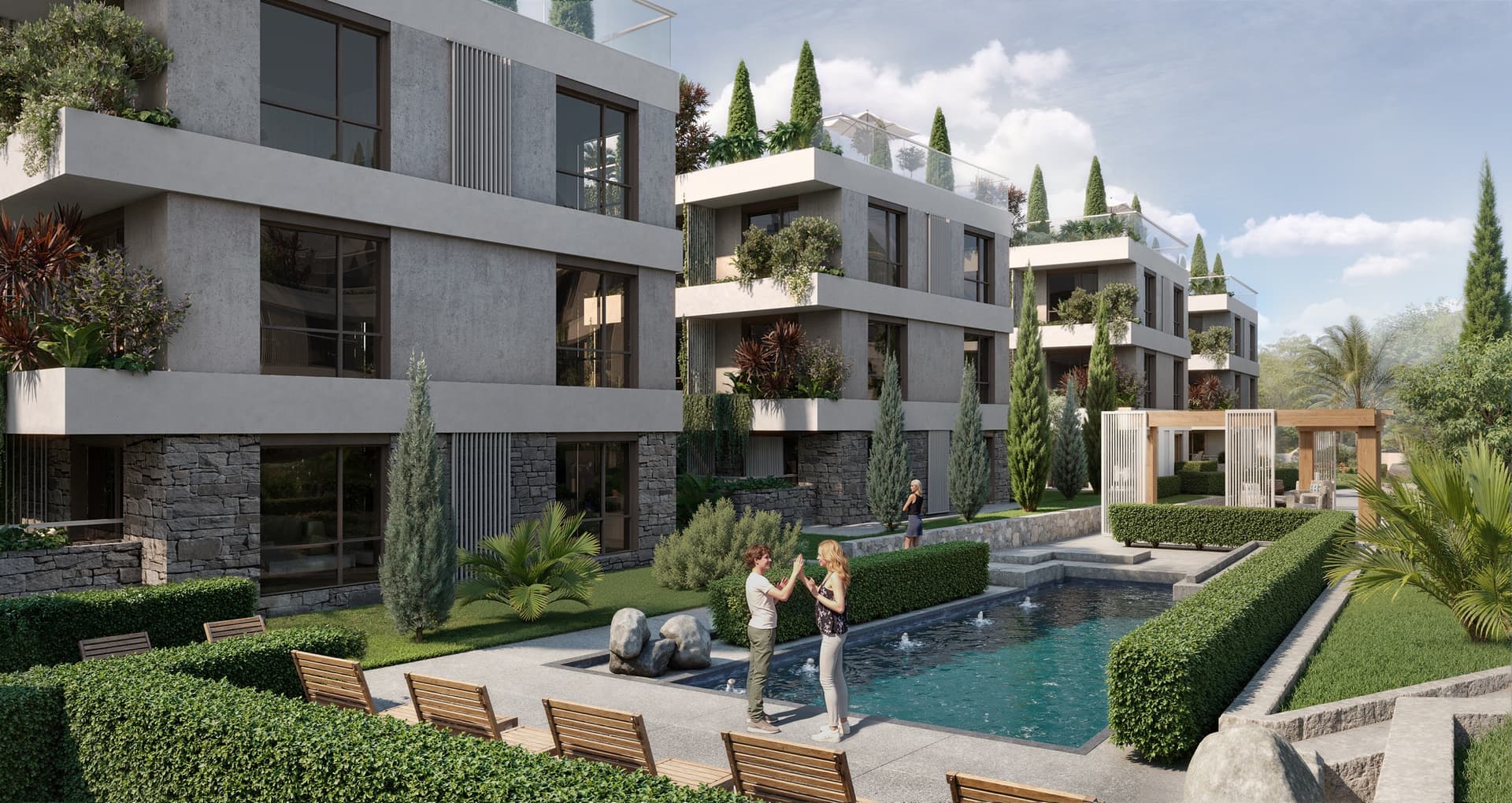 Pool and landscaped leisure area at Boka Verde