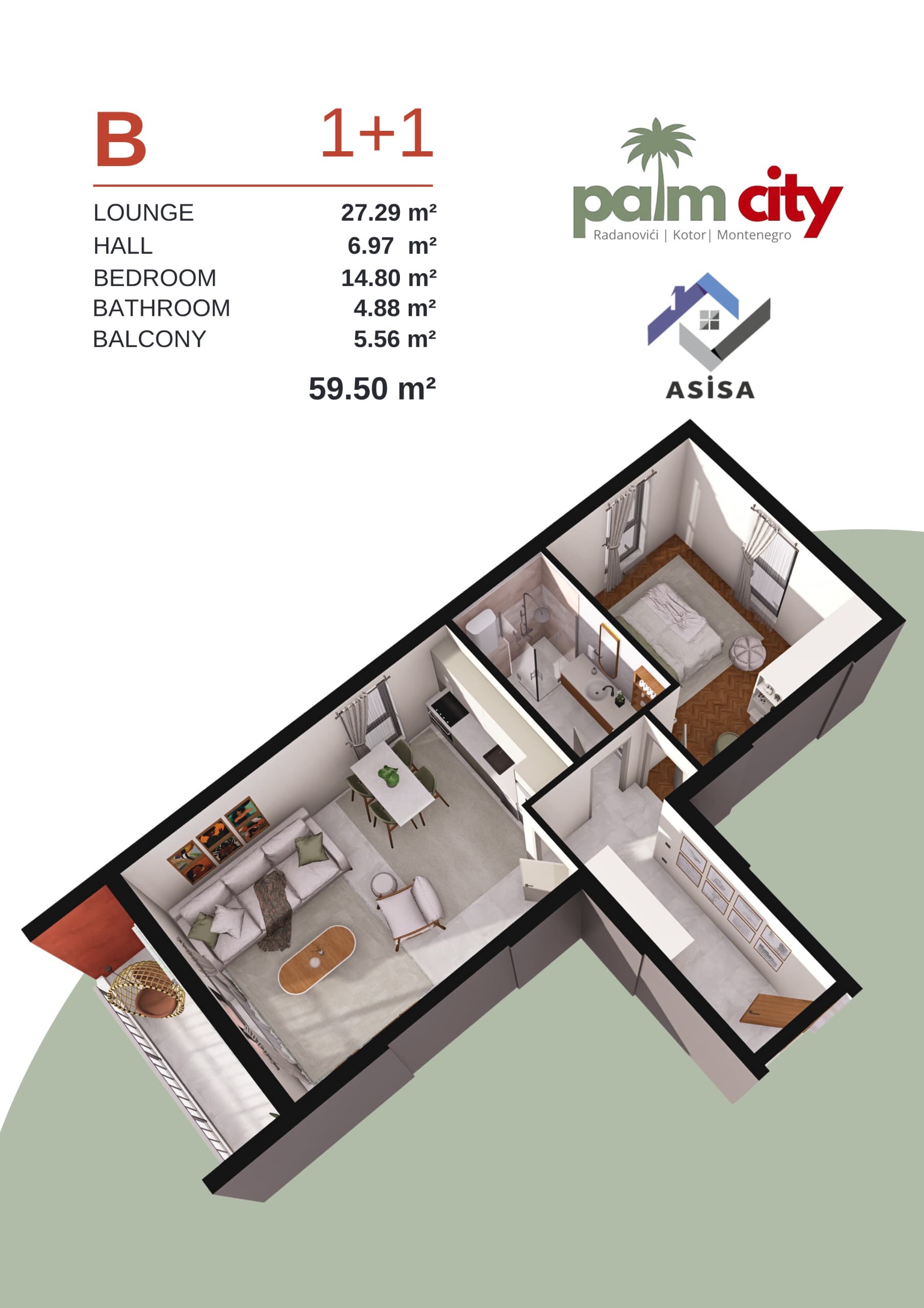 Palm City B 1+1 59,50 m² Grundriss