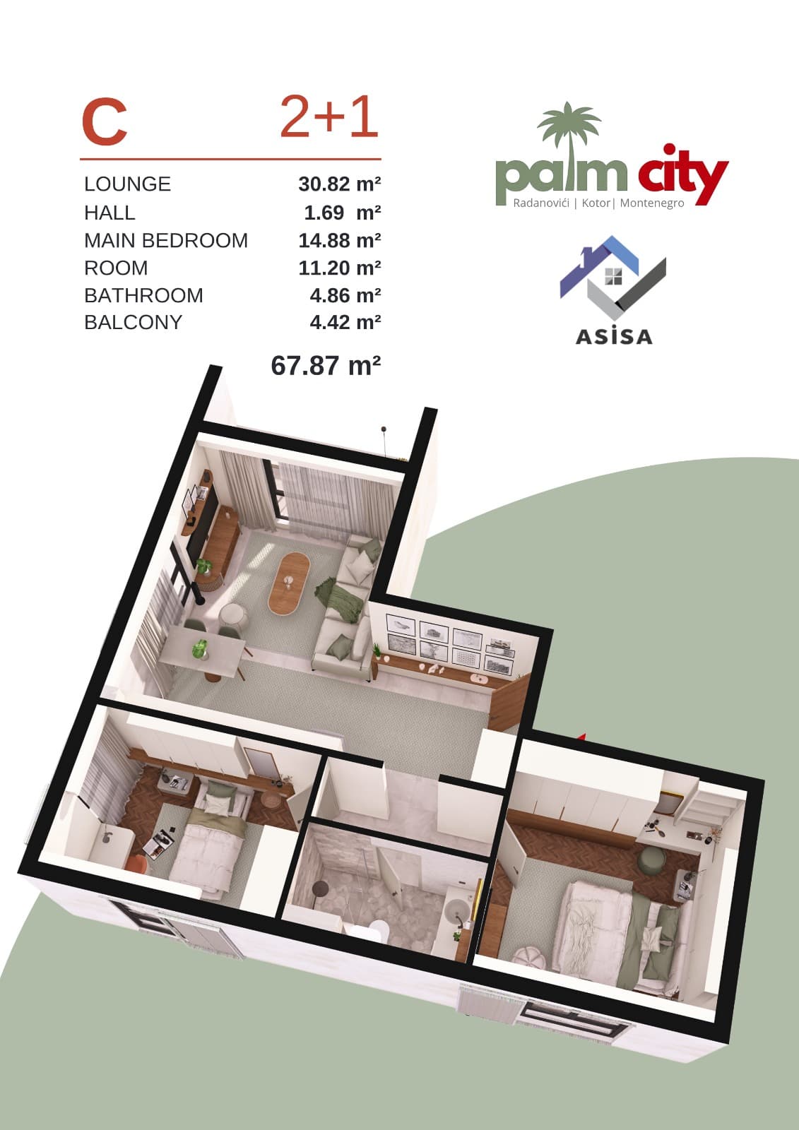 Palm City C 2+1 67,87 m² Grundriss