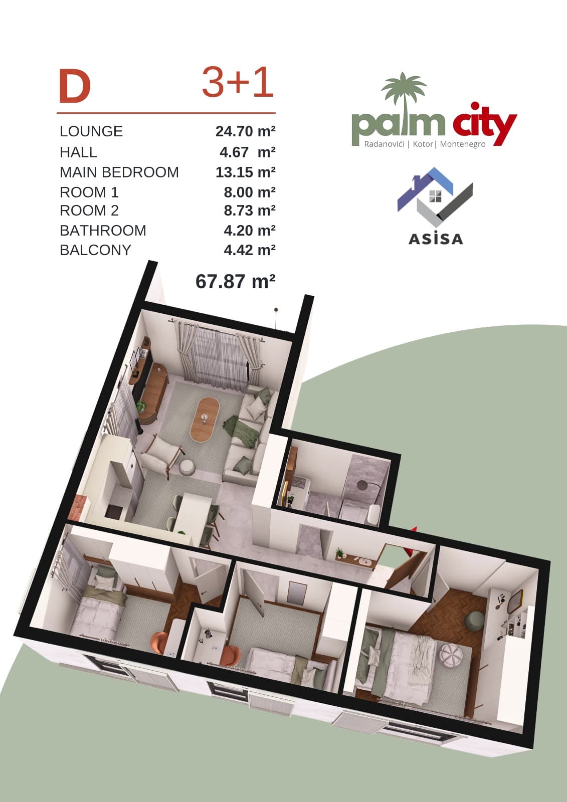 Palm City D 3+1 67,87 m² Grundriss